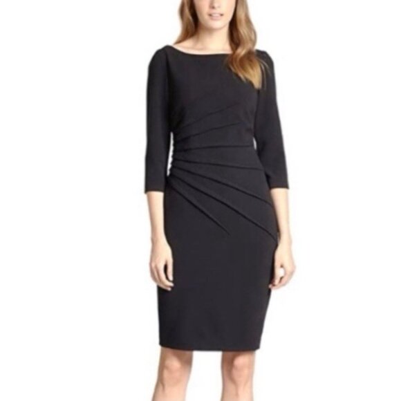David Meister Dress Black 4 Small Career Church Sheath 3/4 Long Sleeve Starburst - Picture 5 of 9
